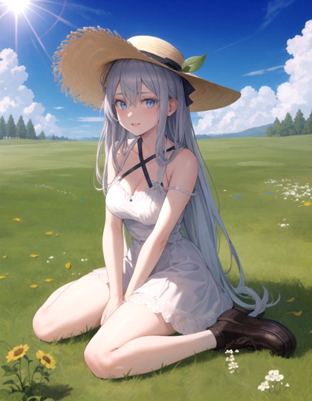 58044-3626443440-(masterpiece), (best quality)_BREAK vladilena milize, white dress, sunhat_BREAK lens flare, blue sky, grass, leaf.png